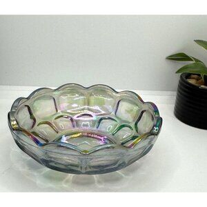 Vintage Federal Glass Iridescent Thumbprint  Scalloped Edge Decorative Bowl